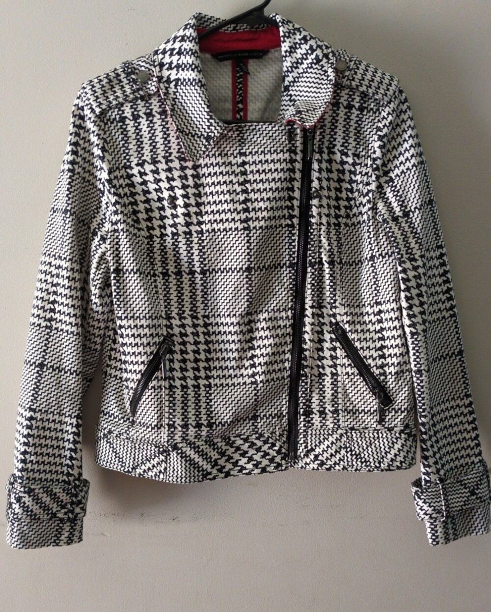 White House Black Market Women Moto Blazer Size 12 Geometric Snaps Zipper Jacket